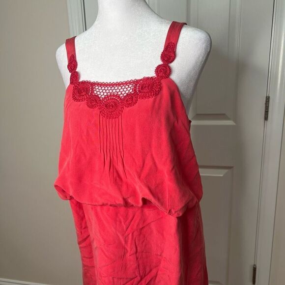 Tibi Silk Chiffon Crochet Trim Blouson Raspberry Red Dress - Picture 7 of 11